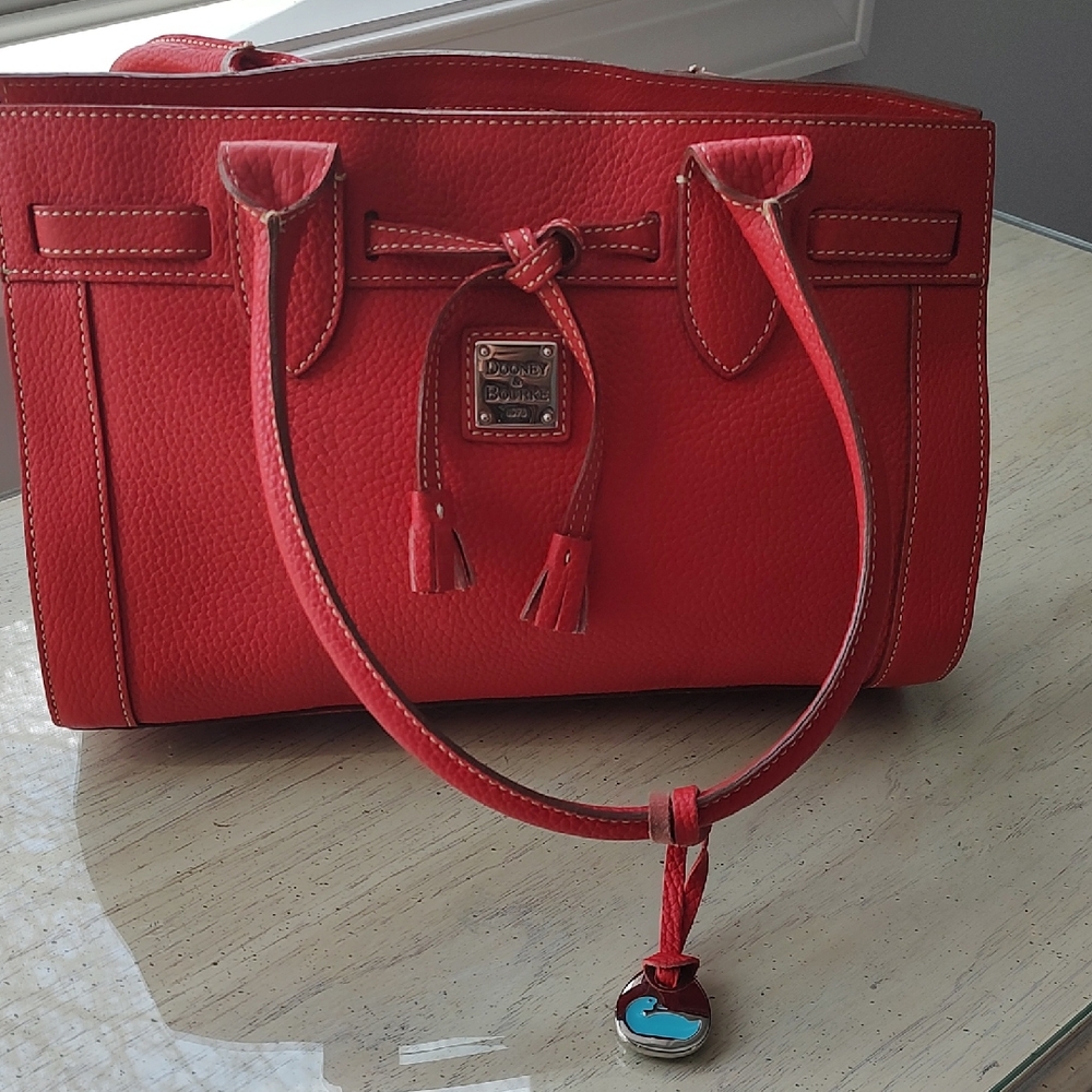 Dooney & Bourke Red Pebble Leather Satchel with Tassel